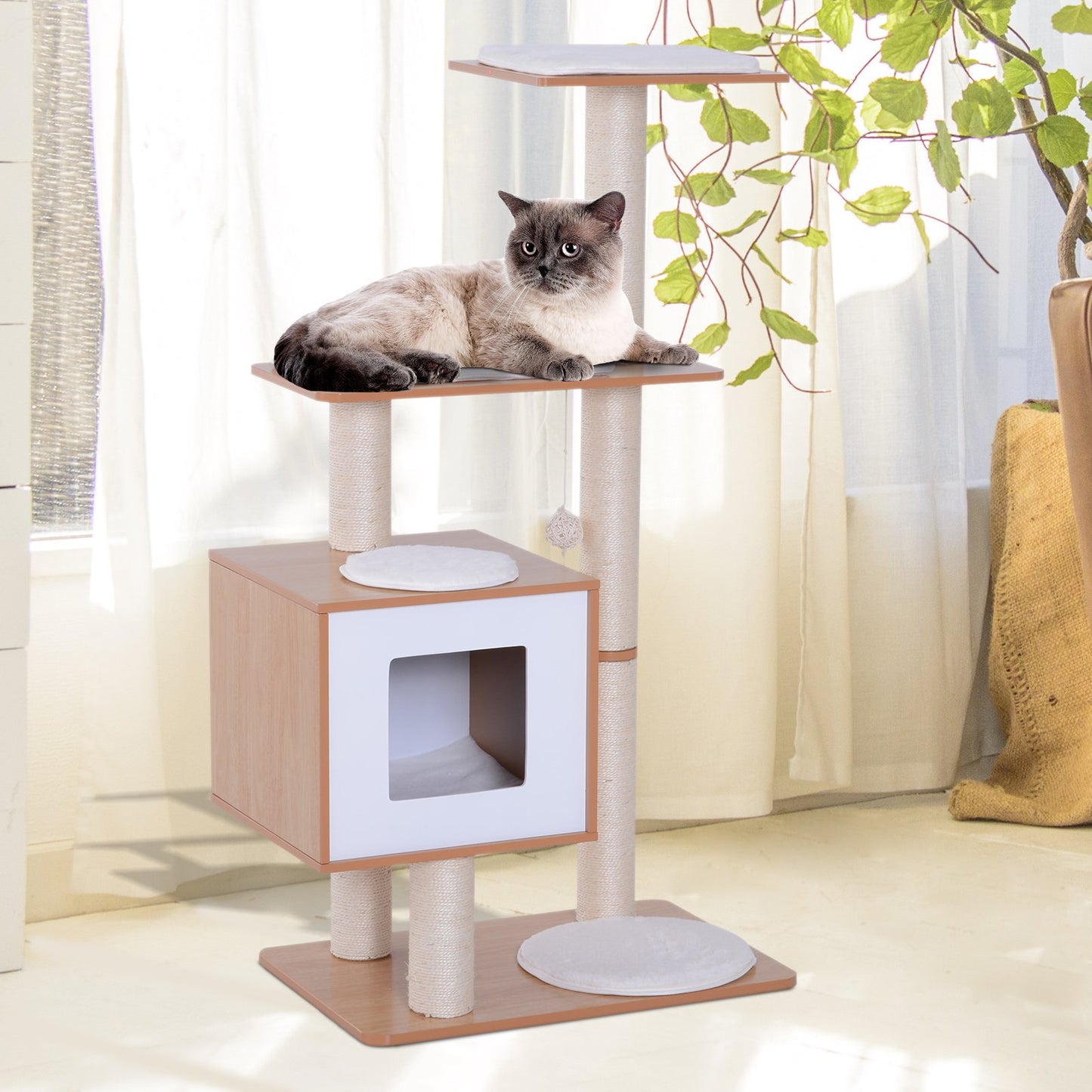 47" Premium Wood Cat Tree Kitty Scratching Post Kitten House.