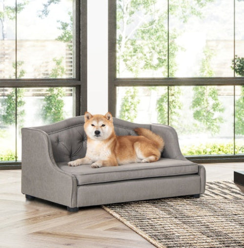 Tufted Wingback Pet Sofa Bed, Medium, Uptown Gray.