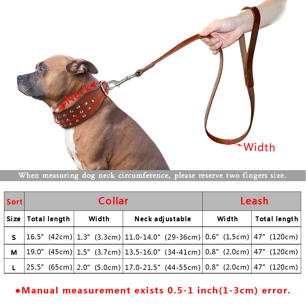 Cool Studded Genuine Leather Pet Dog Collars Leash.