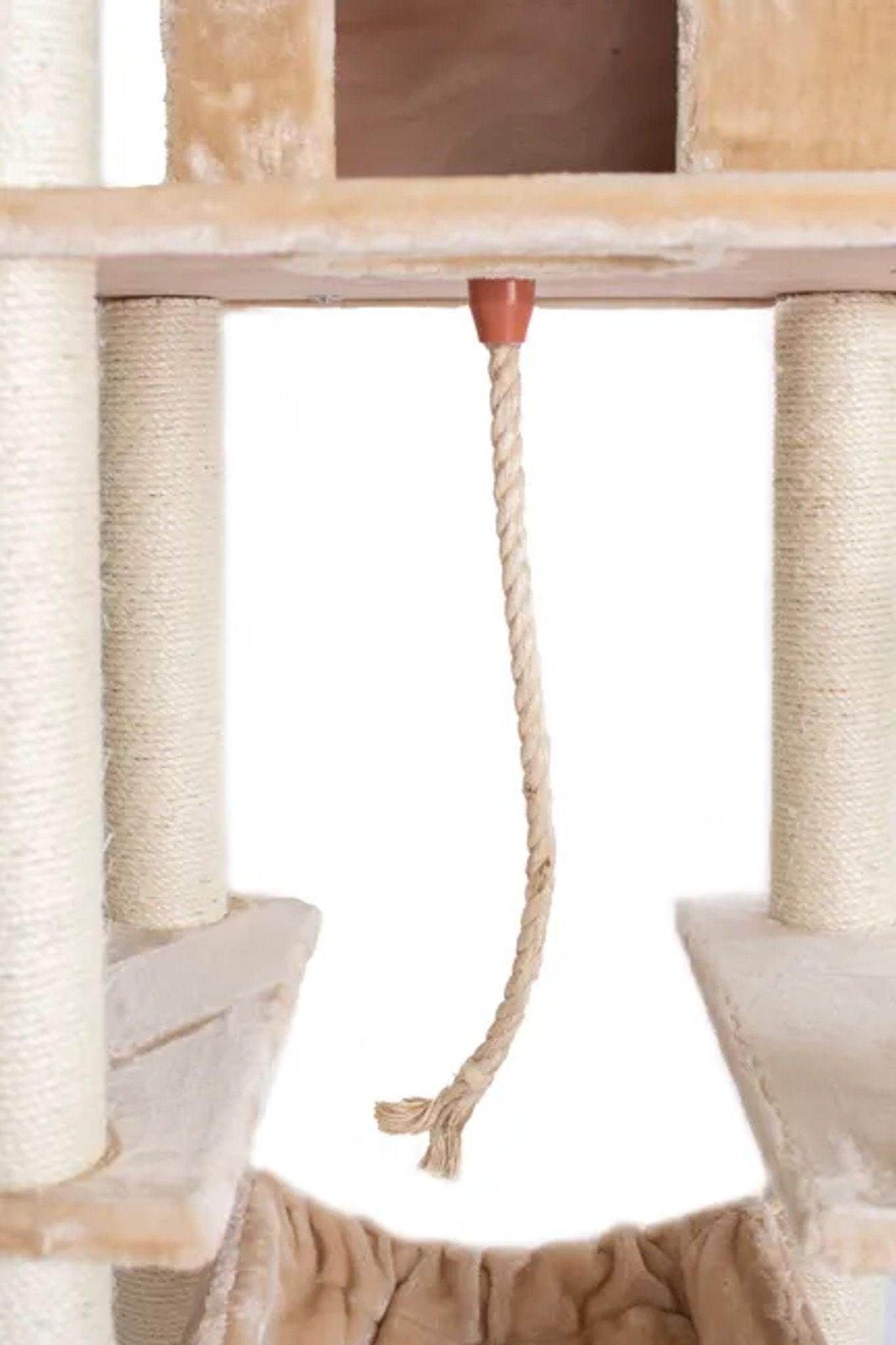 72" Beige Luxury Cat Tree with Hammock and Scratching Posts.