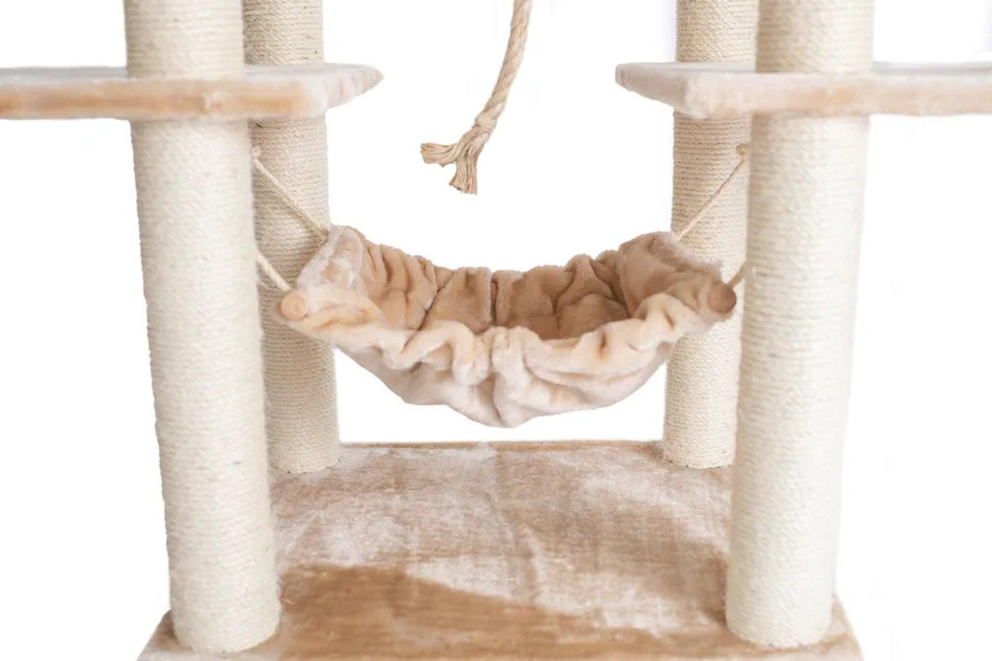 72" Beige Luxury Cat Tree with Hammock and Scratching Posts.