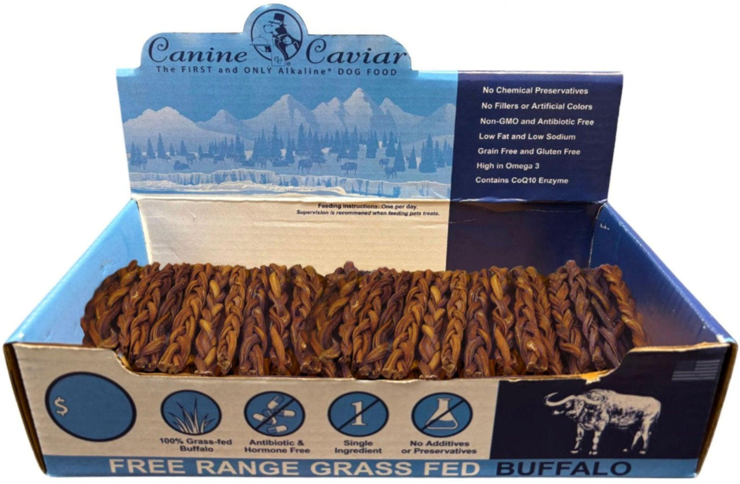 Canine Caviar 12" Braided Grass-Fed Buffalo Treats.