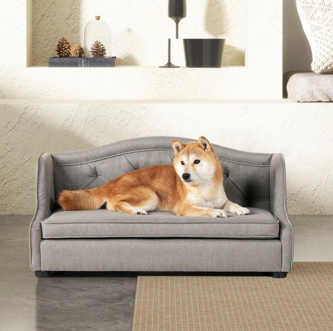 Tufted Wingback Pet Sofa Bed, Medium, Uptown Gray.