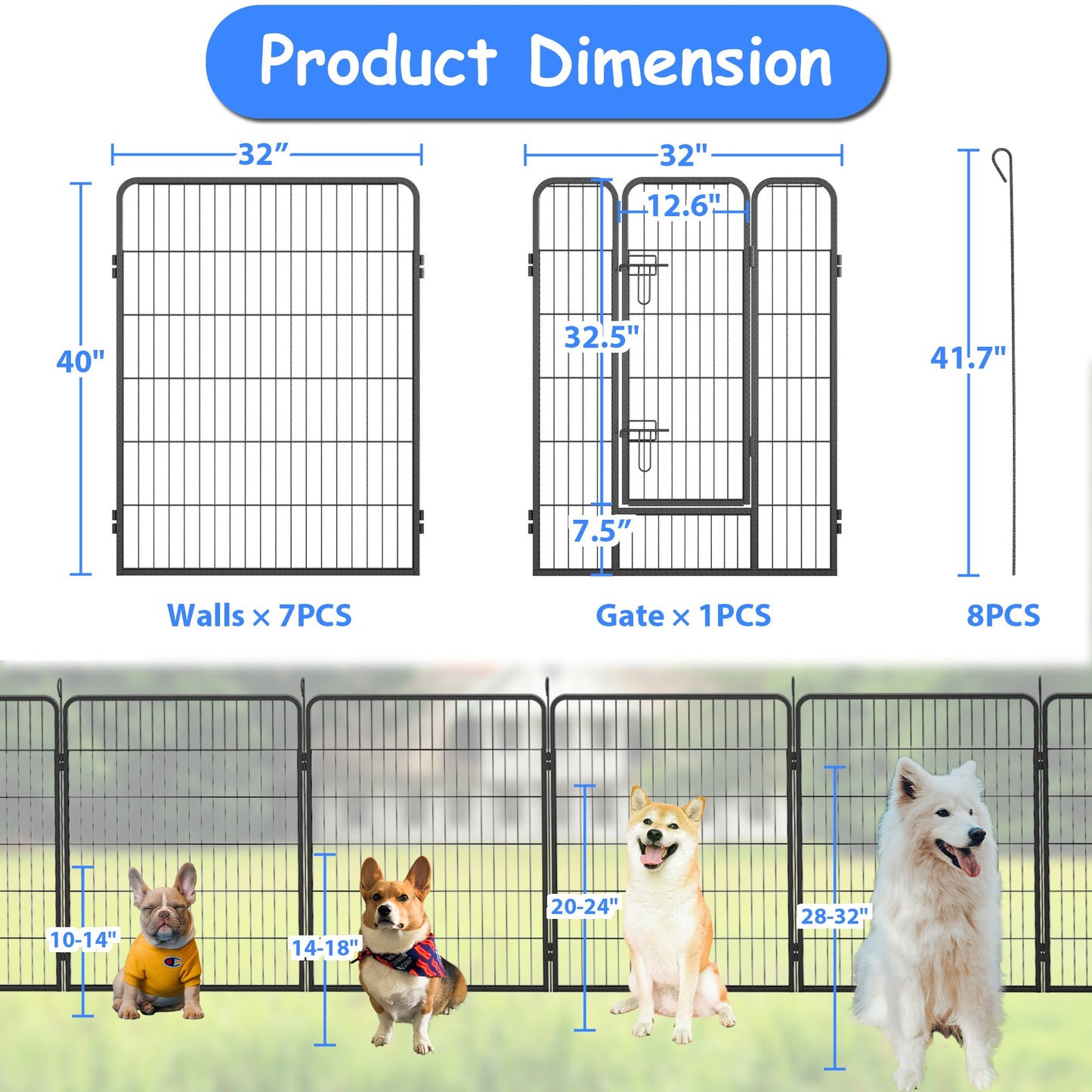Dog Pens Outdoor 32" Height Foldable24 Panels.