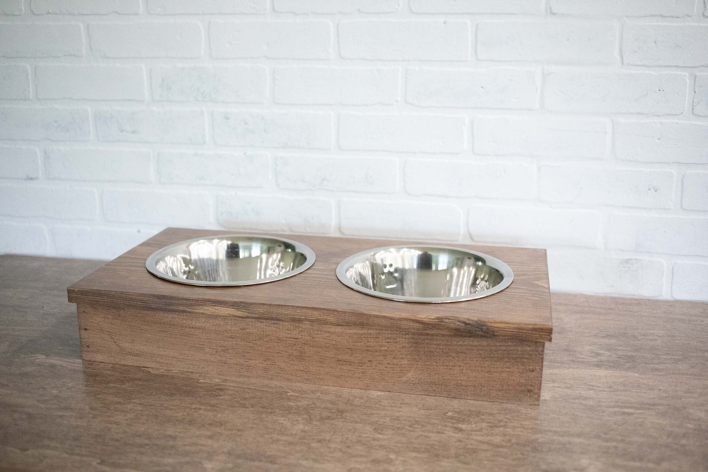 Wooden Pet Feeder with Stainless Steel Bowls, Raised Dog Food Stand.
