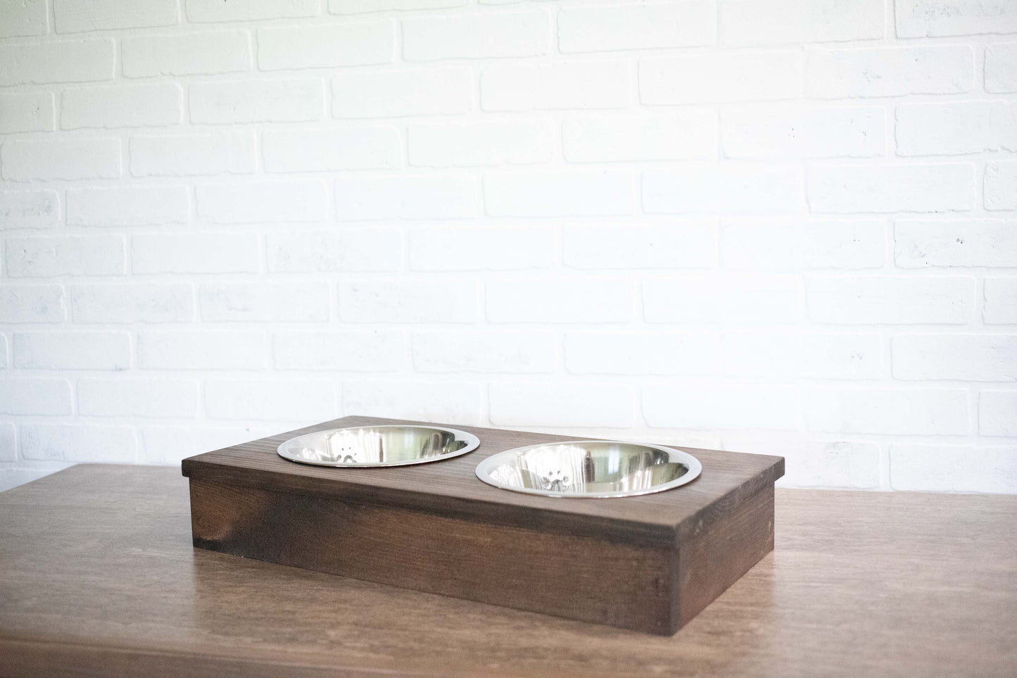 Wooden Pet Feeder with Stainless Steel Bowls, Raised Dog Food Stand.