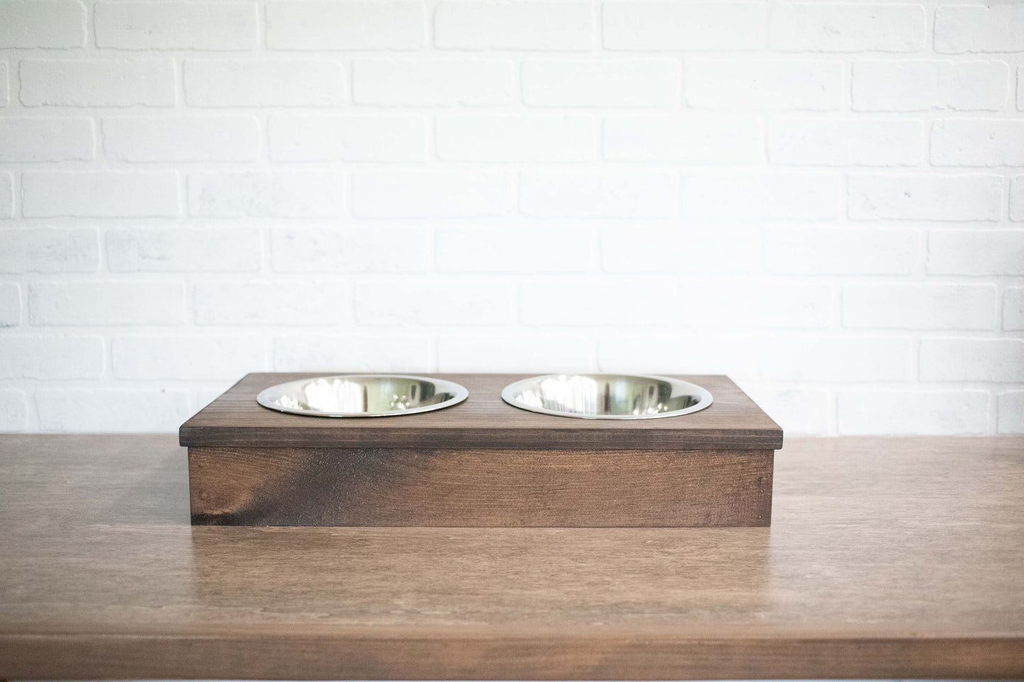 Wooden Pet Feeder with Stainless Steel Bowls, Raised Dog Food Stand.