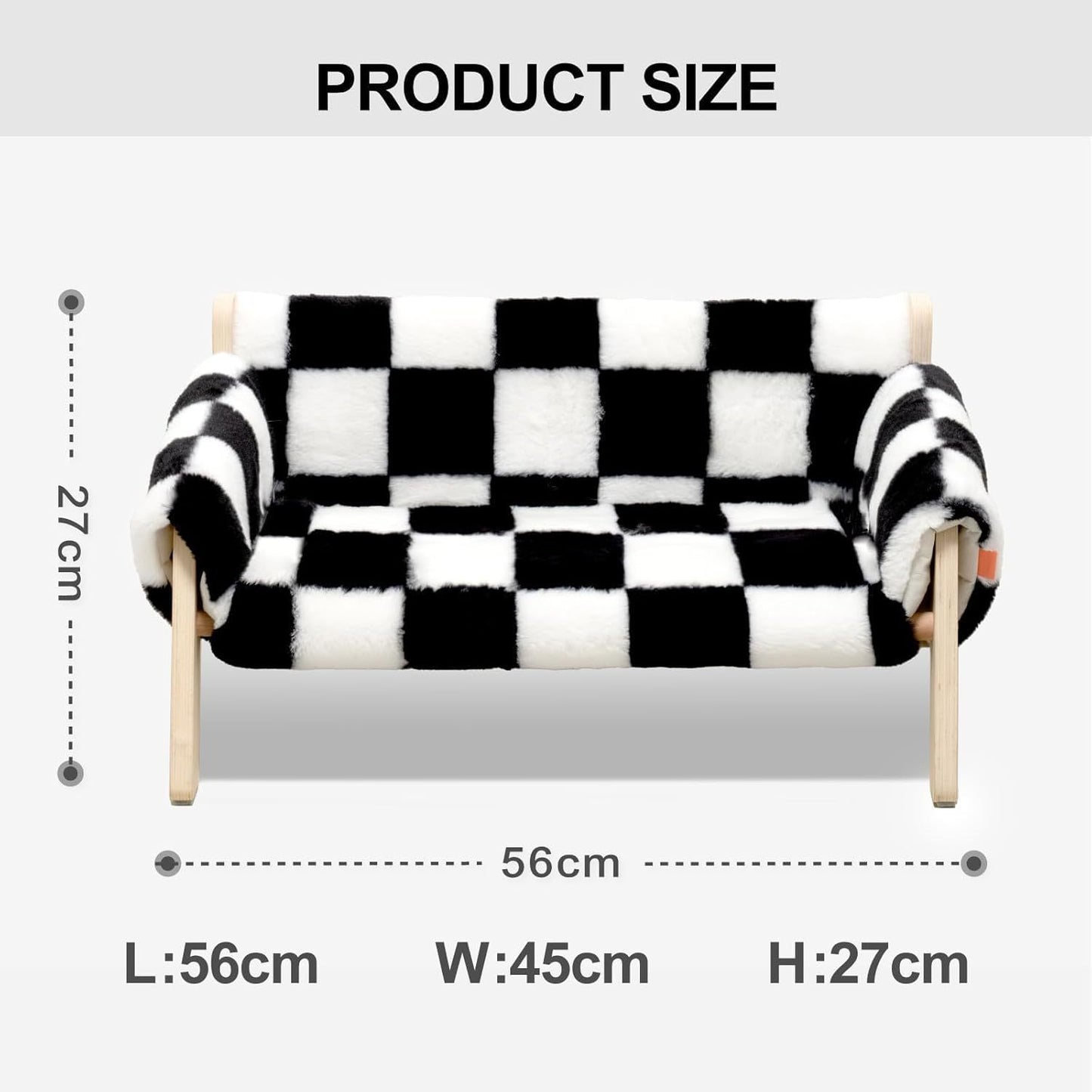 MEWOOFUN Raised Cat/Dog Bed With Wooden Legs. 15kg, 56x45cm Soft Checkerboard Couch With Removable Washable Cover.