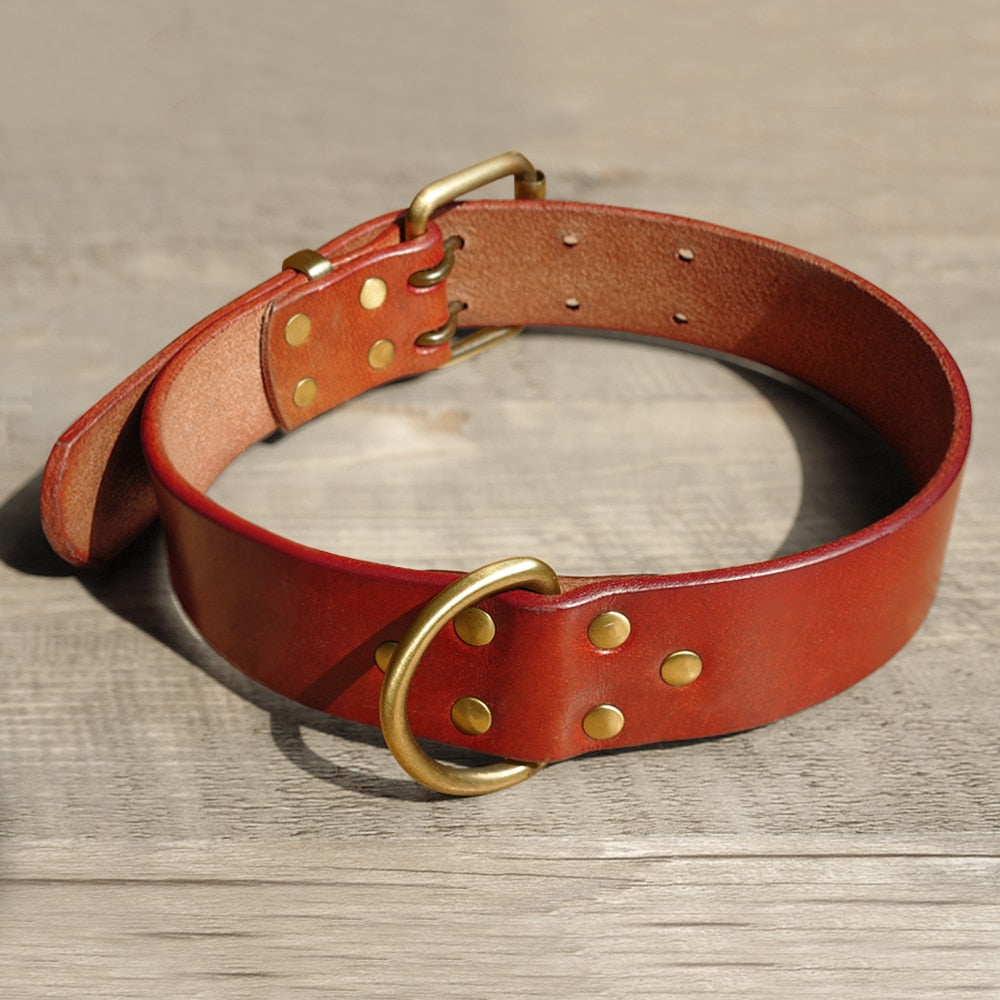 Durable Leather Dog Collar and Leash Genuine Leather Dogs Collar Pet.