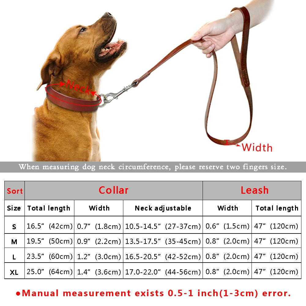 Durable Leather Dog Collar and Leash Genuine Leather Dogs Collar Pet.