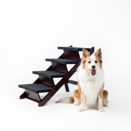 Wooden Dog Stairs Steps - Foldable 4 Levels Pet Stairs & Ramp Perfect For Dog/Cats.