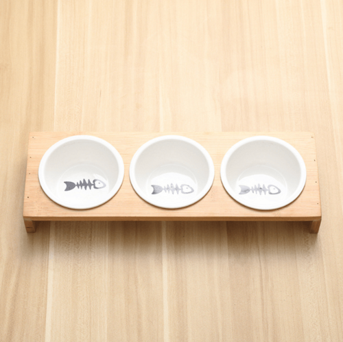 Stylish Bamboo And Ceramic Cat/Dog Feeder Bowls.