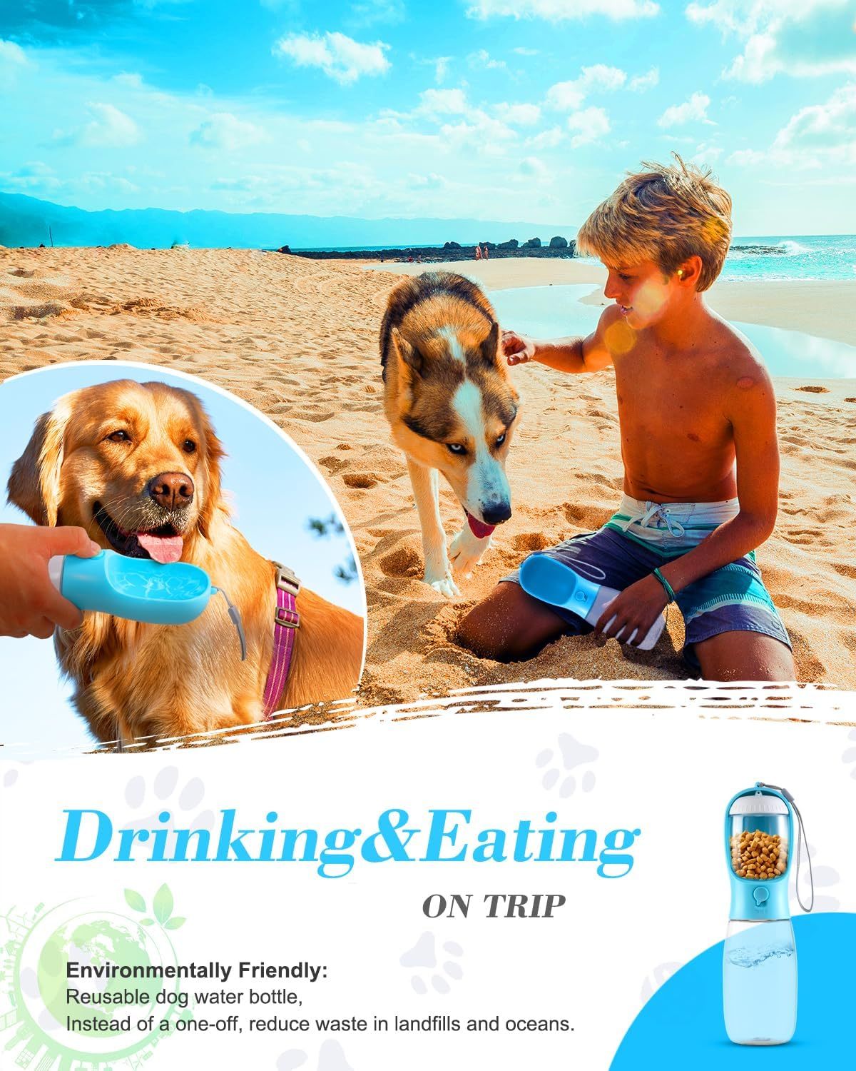 Water Bowl/Food Container Portable Pet Dispenser.