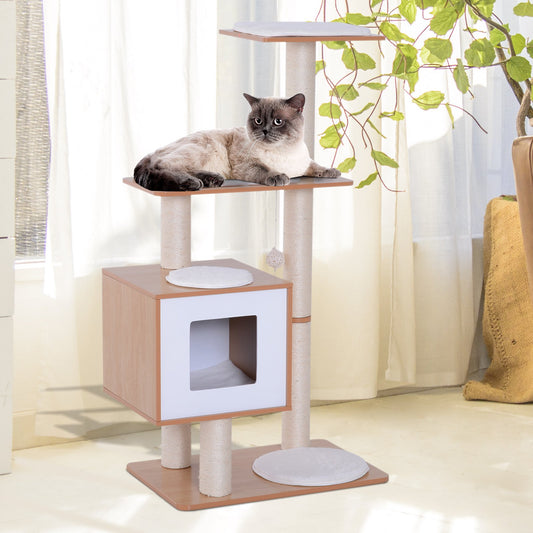 47" Premium Wood Cat Tree Kitty Scratching Post Kitten House.