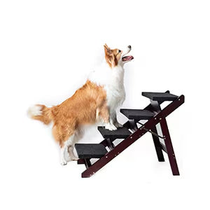 Wooden Dog Stairs Steps - Foldable 4 Levels Pet Stairs & Ramp Perfect For Dog/Cats.