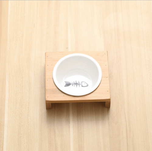 Stylish Bamboo And Ceramic Cat/Dog Feeder Bowls.