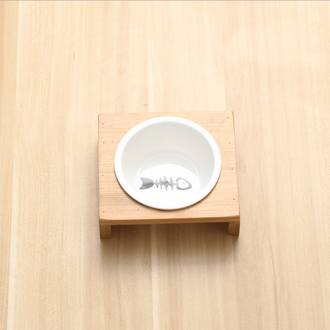 Stylish Bamboo And Ceramic Cat/Dog Feeder Bowls.
