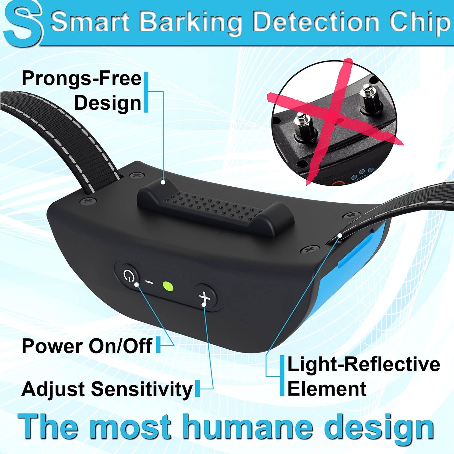Small Dog Bark Collar. No Shock Rechargeable Anti Barking.