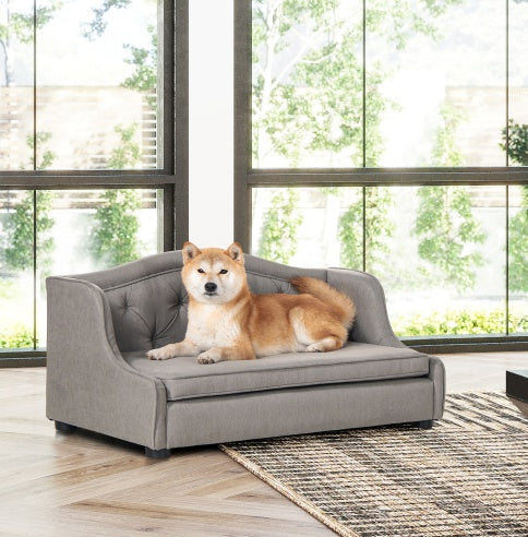 Tufted Wingback Pet Sofa Bed, Medium, Uptown Gray.