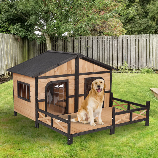 Dog’s Wooden Elevated Backyard All Weather Rustic Log Cabin.
