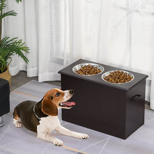 Raised Pet Bowls with Storage Function 2 Stainless Steel Bowls.