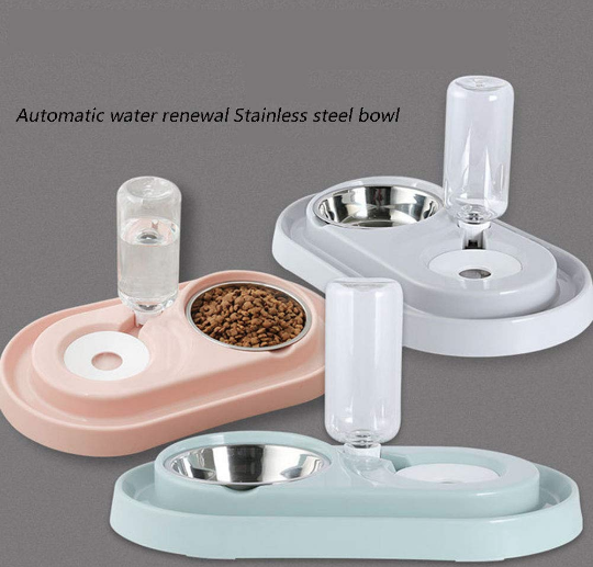 Stainless Steel Pet Bowls with Automatic Water Bottle.