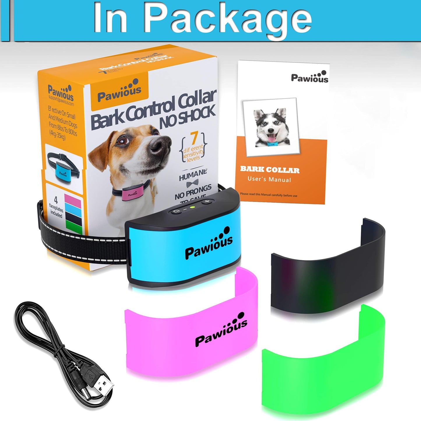 Small Dog Bark Collar. No Shock Rechargeable Anti Barking.