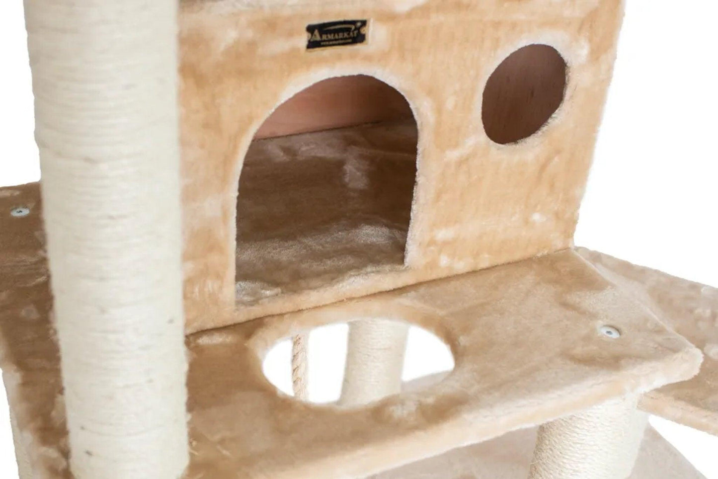 72" Beige Luxury Cat Tree with Hammock and Scratching Posts.