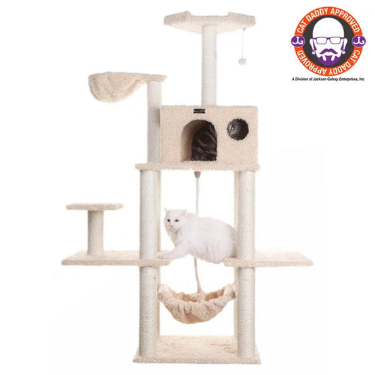 Multi-Level Cat Tree with Hammock and Playhouse.