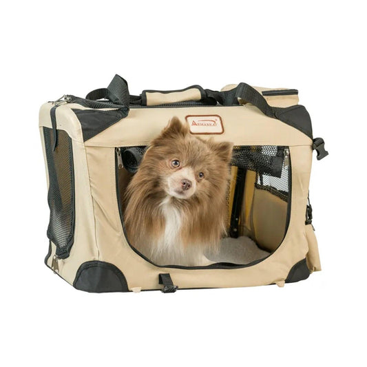 Folding Soft Dog Crate Pet Travel Carrier - Beige.