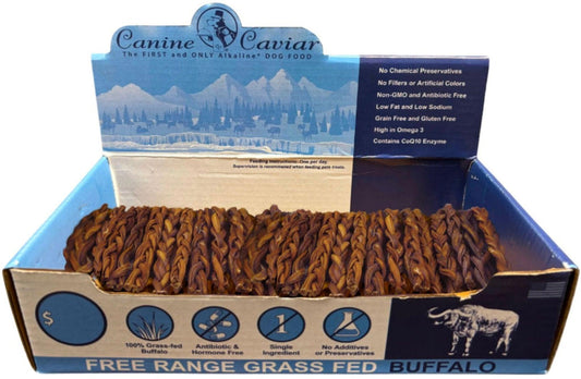 Canine Caviar 12" Braided Grass-Fed Buffalo Treats.