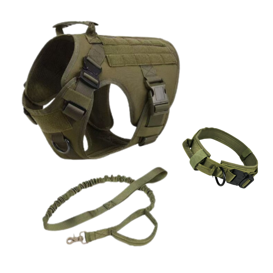 Military Dog Tactical Harness, Collar, and Leash Gear. (Complete Set).