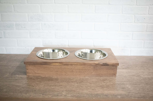 Wooden Pet Feeder with Stainless Steel Bowls,  Raised Dog Food Stand.