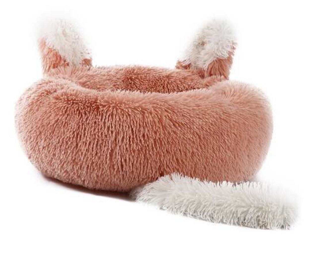 Plush Pet Bed with Ears and Tail for Cats and Small Dogs.