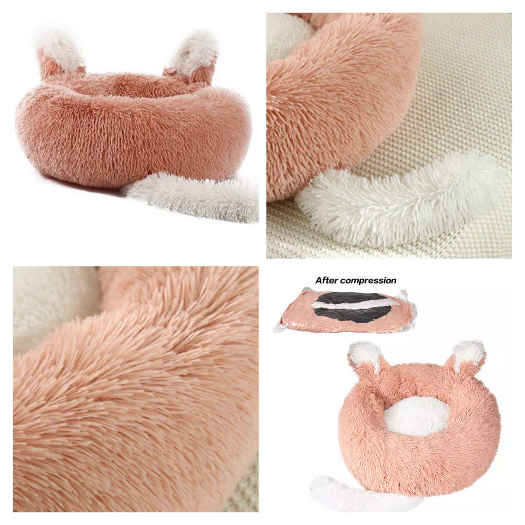 Plush Pet Bed with Ears and Tail for Cats and Small Dogs.