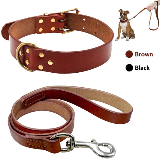 Durable Leather Dog Collar and Leash Genuine Leather Dogs Collar Pet.